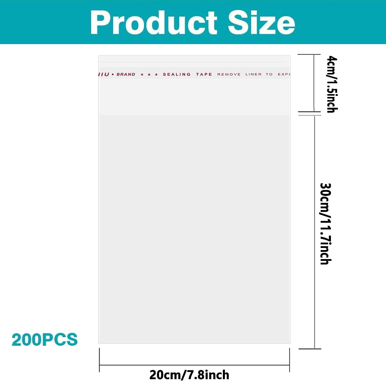 Limcryspp 200 Pcs Clear Self Sealing Cellophane Bags 5X7 Inches Resealable Plastic Poly Bags Cookie Bags for Packaging Treats Gifts Candy Bread Etc (20 X30) image number 1