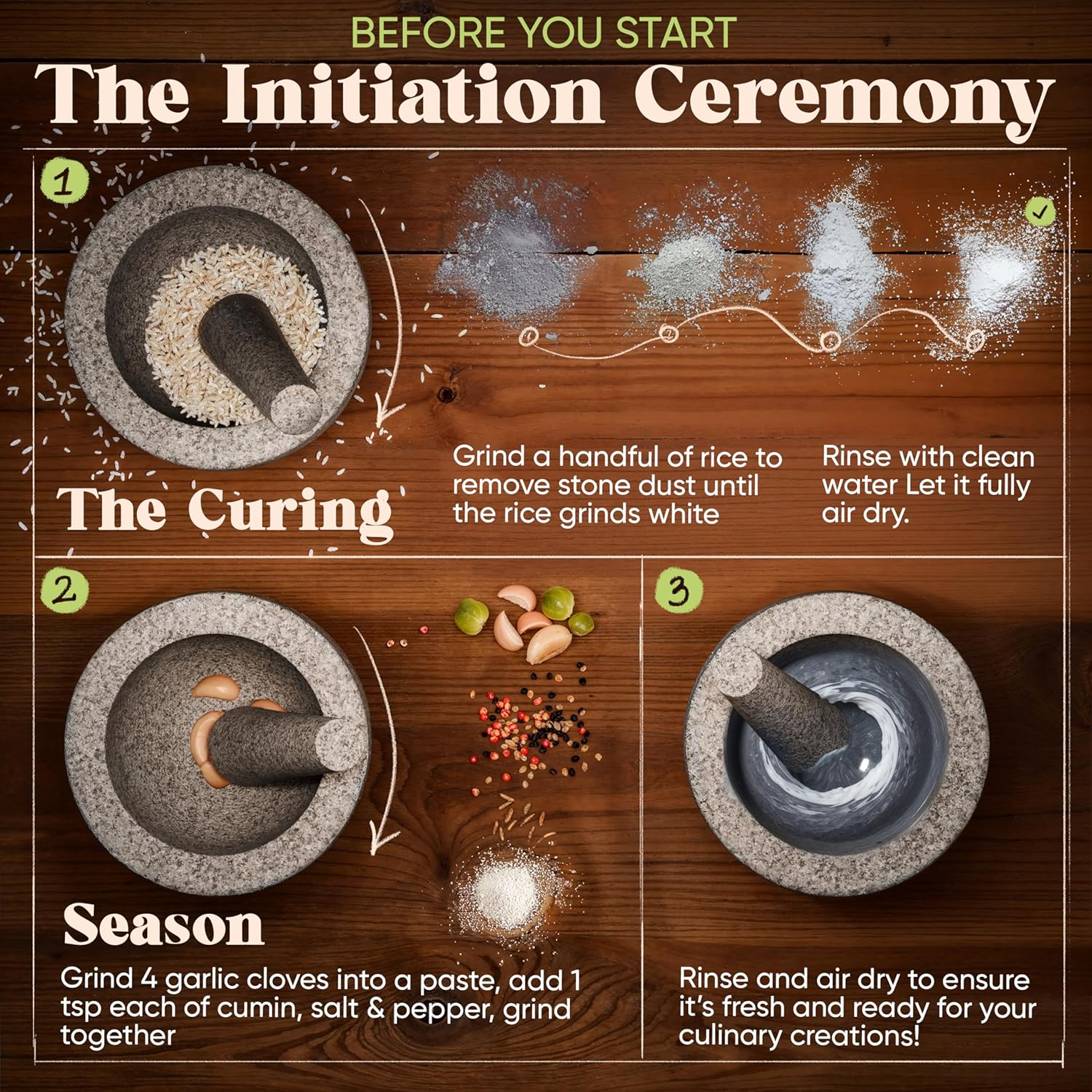 Chefsofi Mortar and Pestle Set - Black Polished Exterior - Standard 6 Inch - 2 Cup Capacity image number 3