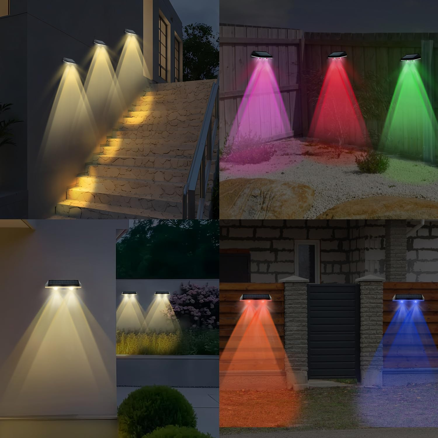 Solar Fence Lights Outdoor Garden, 8 Modes Solar Wall Lights Warm White & RGB Colors Waterproof Solar Lights for Outside, Backyard, Patio, Deck, Stair, Step, Railing (6 Pack) image number 3