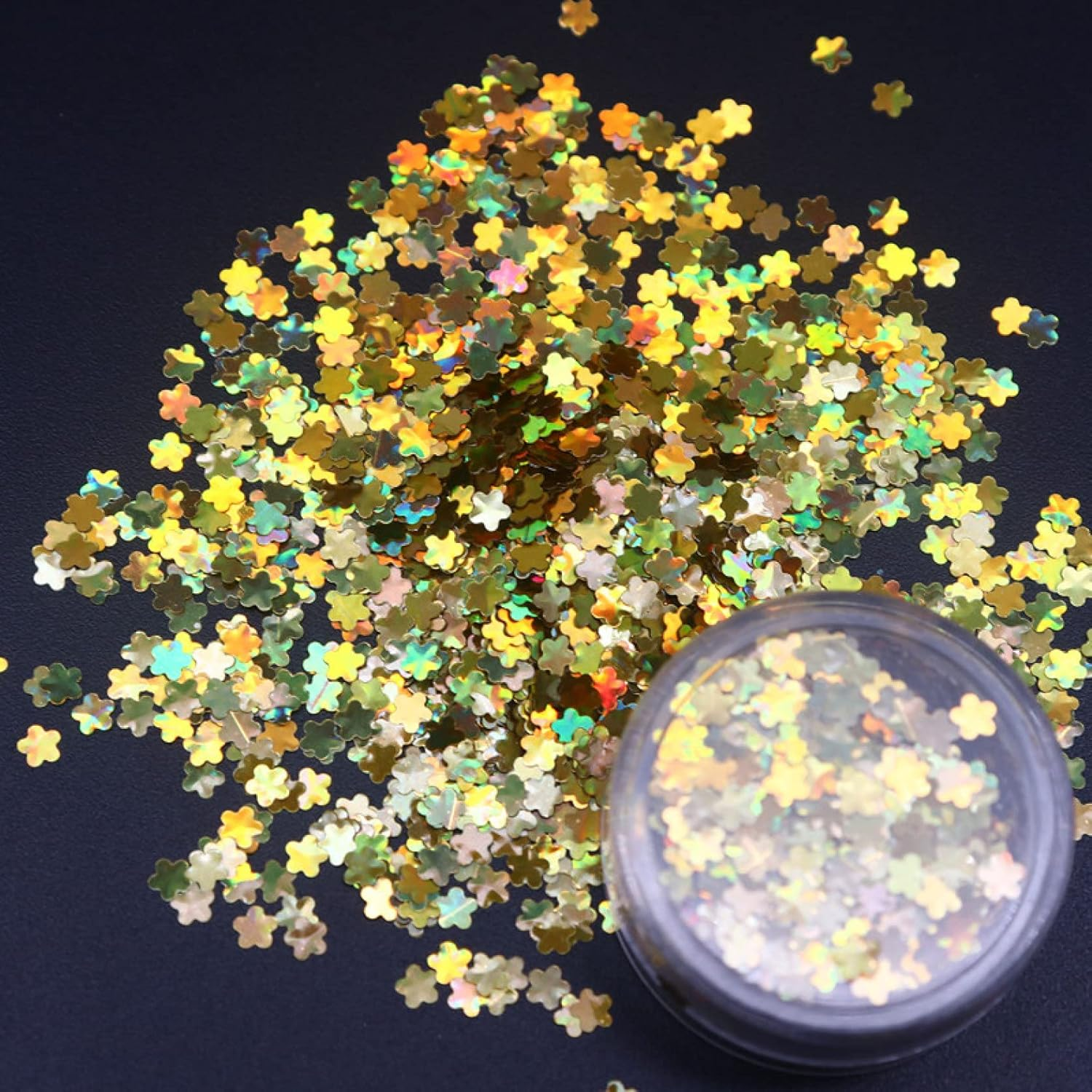 Sequins,Sequins for Sewing， Plum Blossom Flower Sequin Flakes Holographic Nail Art Glitter 3D DIY Colorful Slice Nail Art Decorations(Laser Gold)