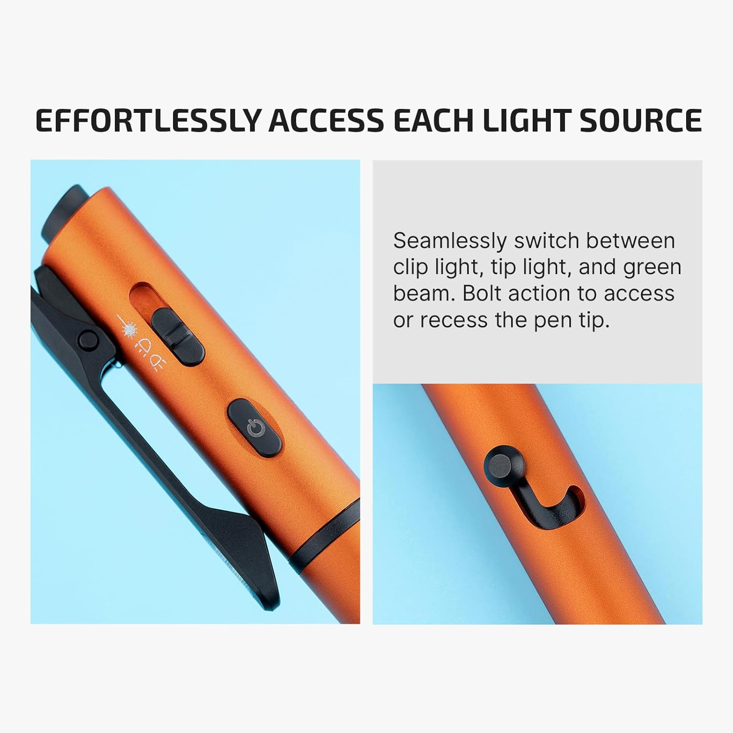 OLIGHT O'Pen 3 EDC Pen Light 120 Lumens with Green Beam, Red Light & White Light LED Pen Clip Light - Rechargeable Clip Torch for Writing, Offices, Outdoors, Gift & Collection (Orange)