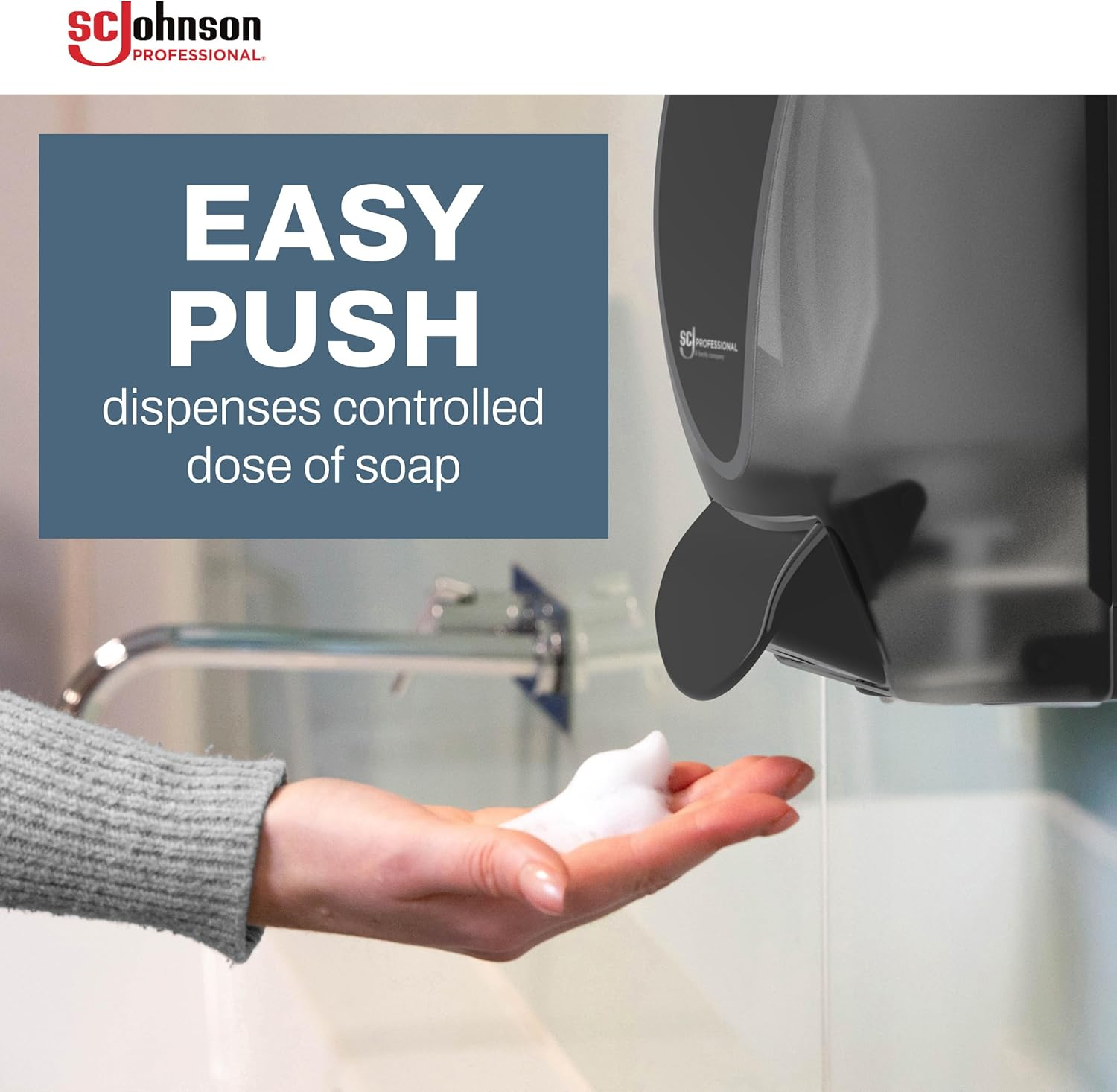 SC Johnson Professional Clear FOAM Dispenser and Refill Starter Kit, Wall Mount Soap Dispenser for Hand Soap, 1 Refresh Clear FOAM Hand Wash, 1 Liter Cartridge, 33.8 Fl. Oz., for Professional Use Only image number 1