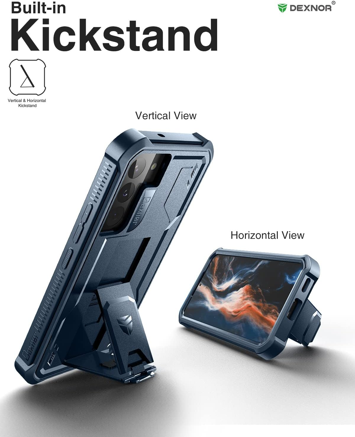 Dexnor Compatible with Samsung Galaxy S22 plus 5G Case with Built-In Screen Protector Military-Grade 360 Full Body Shockproof Bumper Protection Cover with Stand - Navy Blue - Black image number 6