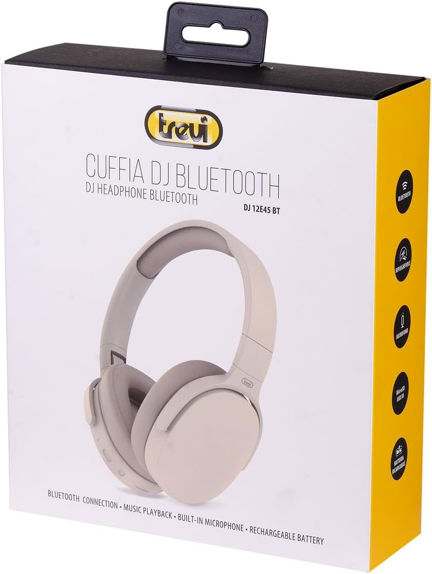 Trevi DJ 12E45 BT Wireless Headphones with Built-In Microphone and MP3 Player, AUX Input, with Foldable Headband, Compatible with Smartphones and PC, Autonomy 5-7 Hours, Charging in 1-2 Hours - Cream-Coloured image number 4