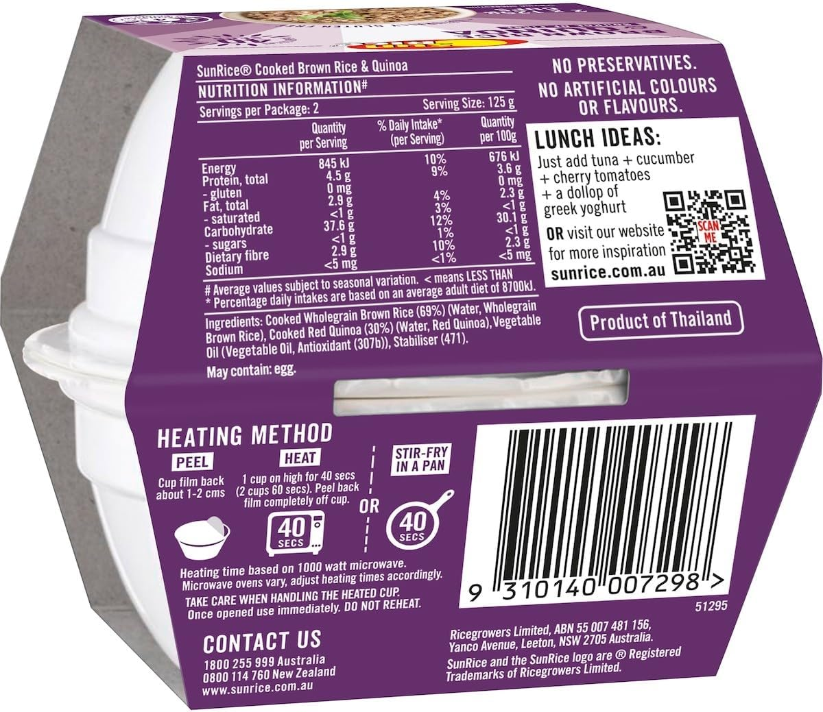 Sunrice Quin Brown Rice Cup 2 X 125 G image number 1