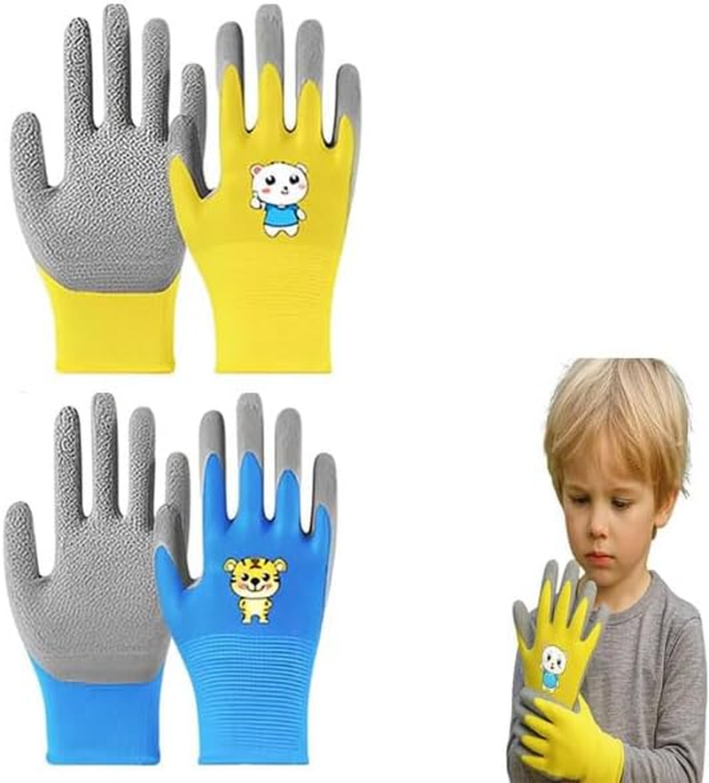 Kids Gardening Gloves, 2 Pair Toddler Gardening Gloves, Girls Garden Gloves, Rubber Non-Slip Safety Work Gloves for Kids, Youth, Garden, Fishing,