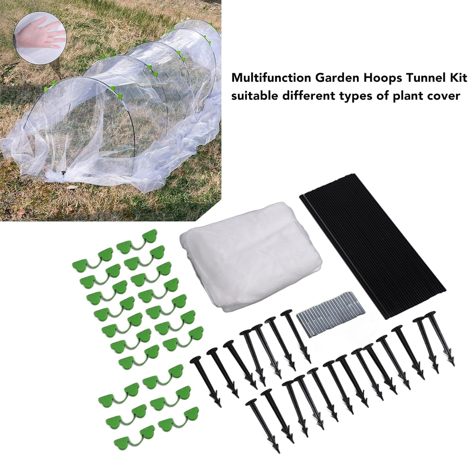Greenhouse Hoops and Grow Tunnel Kit with Polyethylene and Glass Fiber for DIY Garden Support Frame, Gardening Supplies Including Nonwoven Cold Cloth and PE8S Rain Film, image number 3