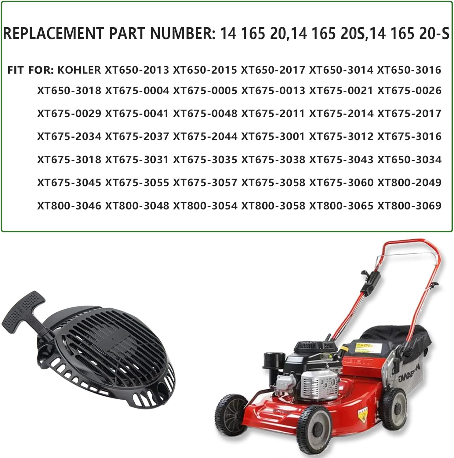 14 165 20-S Recoil Starter Assembly for Kohler XT675 XT650 XT775 XT800 149Cc 173Cc Engine Toro Lawn Mower Pull Start Assembly, 1416520, 1416520-S, 1416520S image number 5