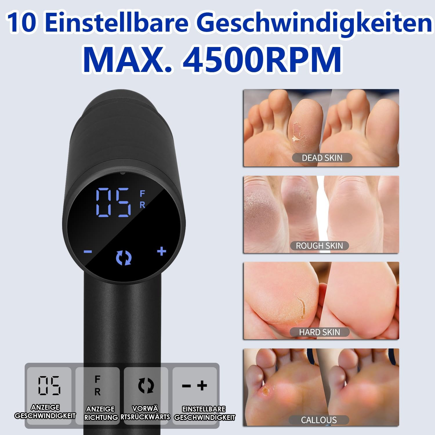 Electric Callus Remover, 4500 Rpm, Adjustable Speed, Professional Callus Remover, Electric Callus Remover, Pedicure, Electric Foot File, Black FCR-3 image number 6