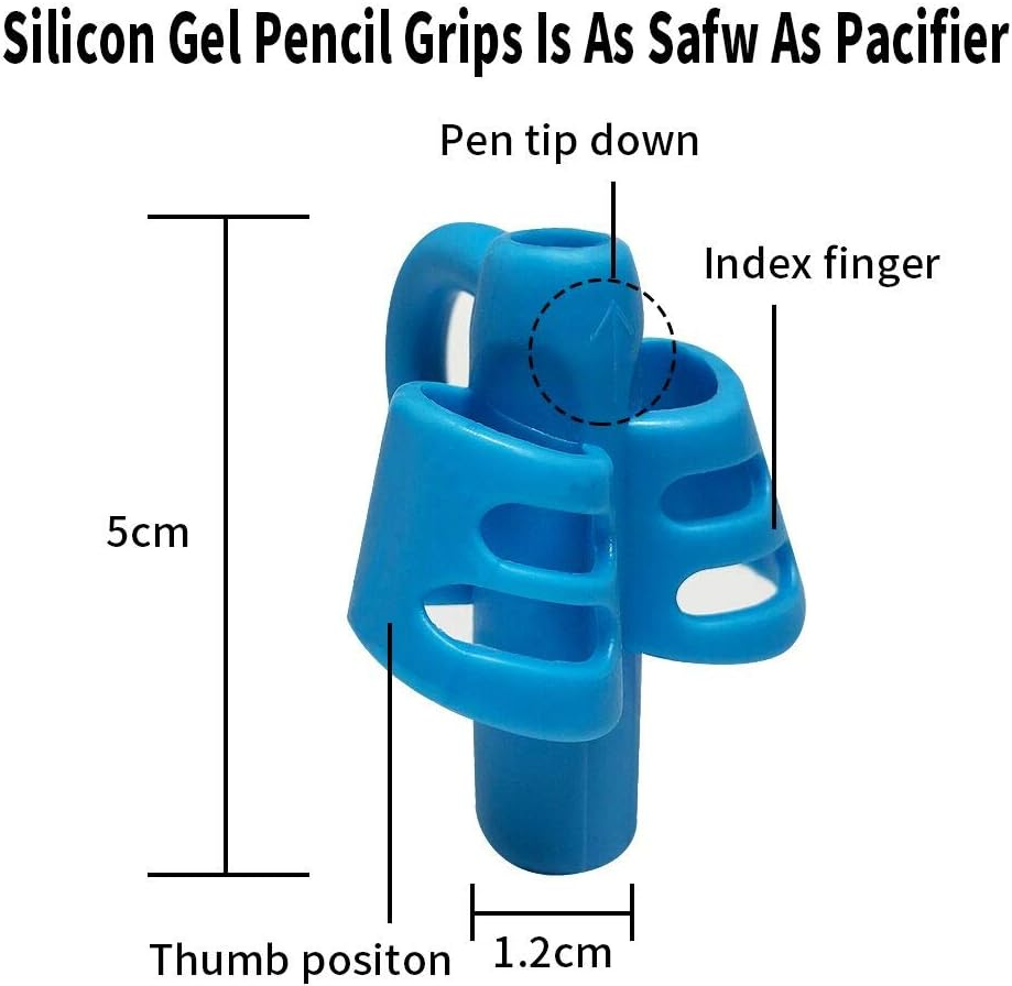 Pencil Grips（New, KOABBIT Children Pen Writing Aid Grip Set Posture Correction Tool for Kids Preschoolers Children,Hollow Ventilation Colorful (3 Pack) - Green,Orange,Blue image number 5