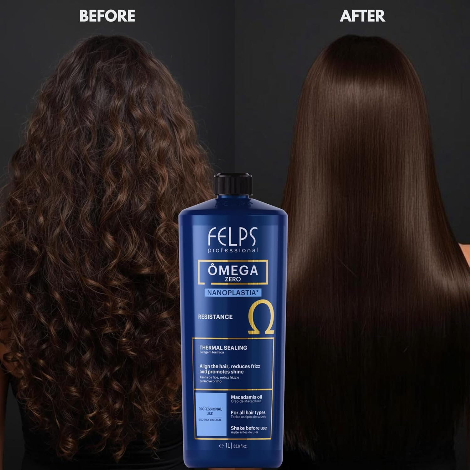 Felps Professional Omega - Thermal Sealing and Zero Unique Nanoplasty - Straightening & Smoothing Hair Treatment - Brazilian Keratin Blowout - Formaldehyde Free 1L/33.81Oz image number 1