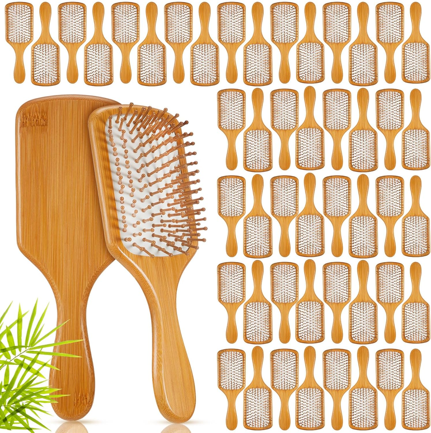 Weysat 48 Pack Bamboo Hair Brushes Bulk Wooden Paddle Detangling Hairbrush with Air Cushion, anti Static Scalp Massage Brush for Women Men, DIY Gift, Salon, Travel, All Hair Types (White)