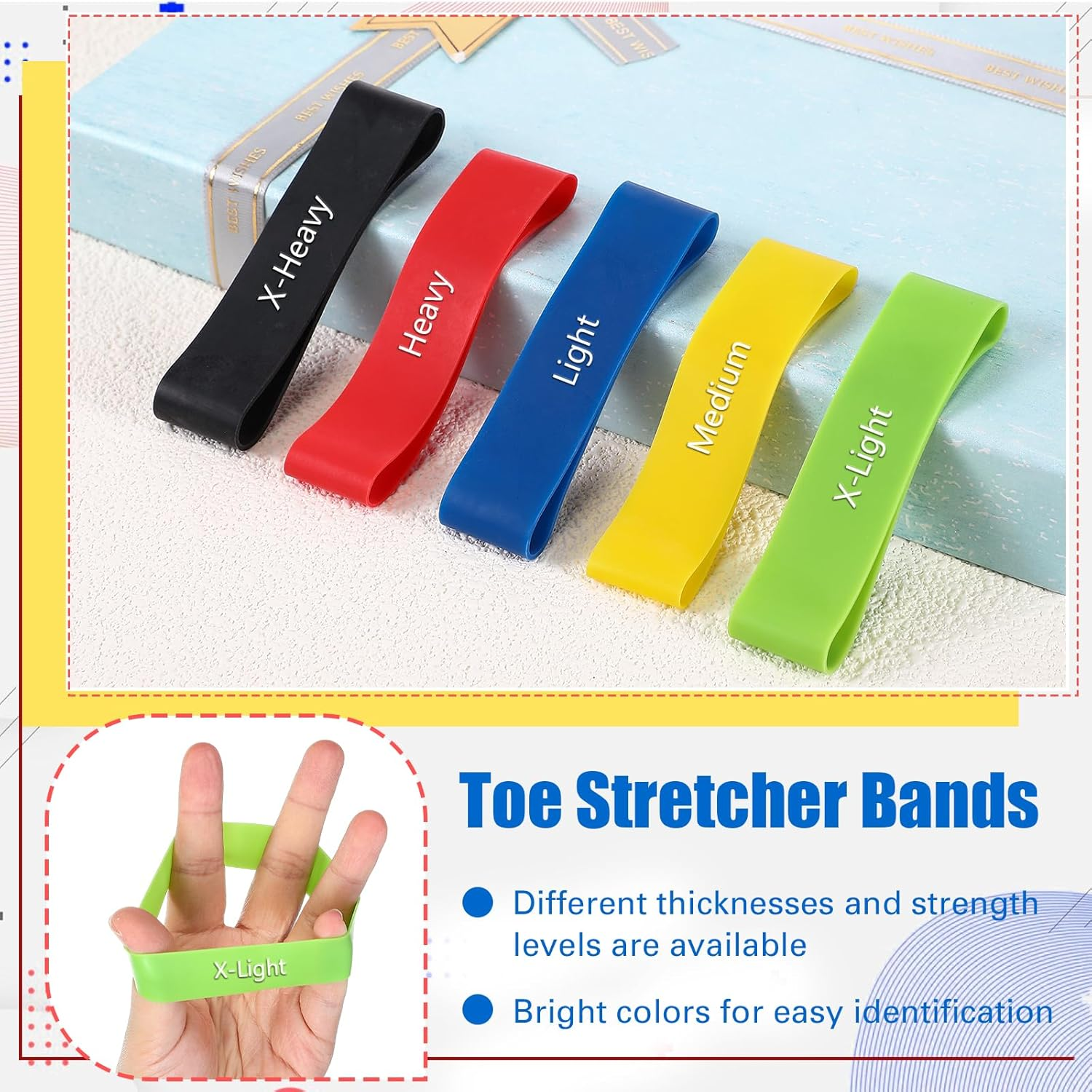 Set of 5 Toe Bands Toe Stretcher Bands Resistance Toe Bands with Carry Bag for Correct Alignment Ankle Exercise Foot Strengthening (Multicolor)