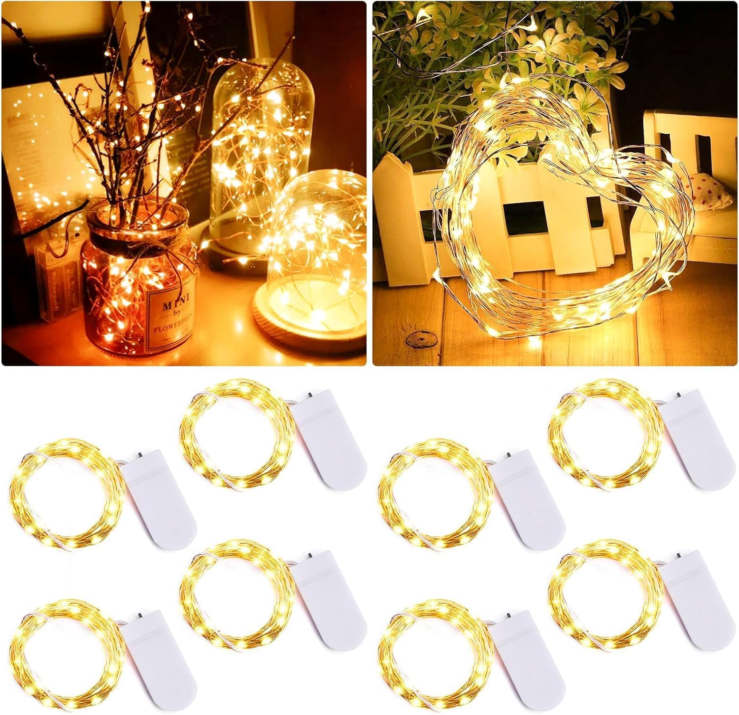 FIME. 12 Pack Fairy Lights Battery Operated, Fairy Lights for Bedroom,7 Feet 20 Led Lights Waterproof Festoon String Light Indoor, Jar Lights for Party Wedding Home D&eacute;cor Dorm Room (Warm White) image number 1