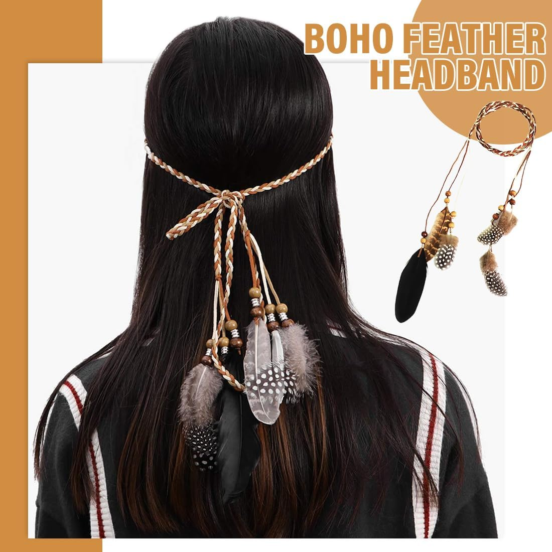 ZORVUJI Indian Headdress Women'S Feather Headband - Hippie Boho Headband for Fancy Dress, Cosplay and Parties image number 1