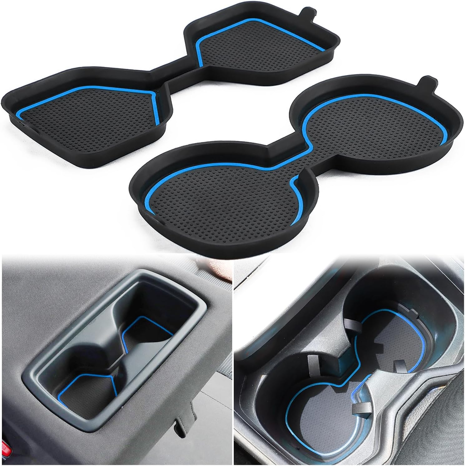 Auovo 3D Cup Holder Inserts for Toyota RAV4 Accessories 2025 2024 2023 2022 2021 2020 2019 Silicone Center Console Cup Holder Coaster Liner Mat Pad Interior Trims (Blue, 2Pcs Kit)