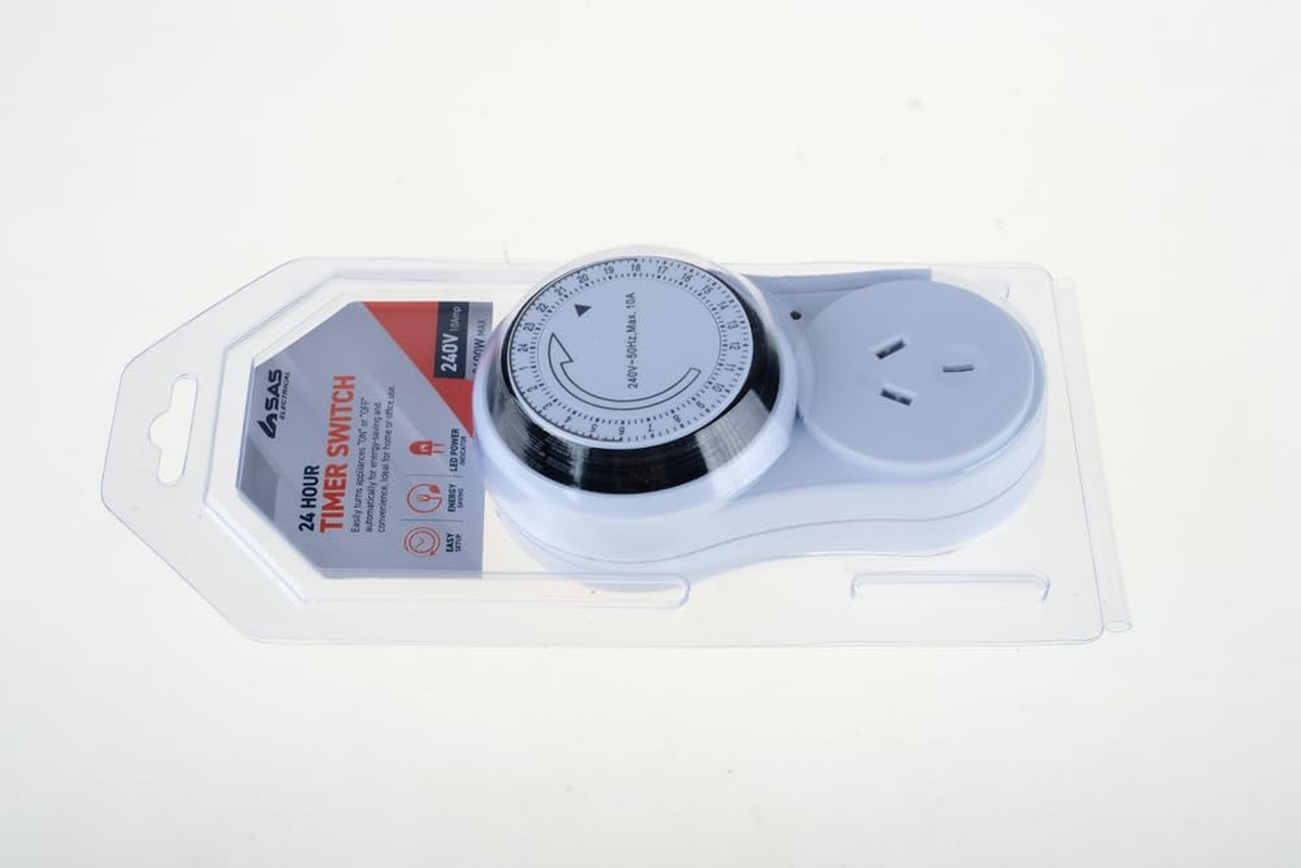 SAS Electrical 240V 10A 24-Hour Timer, White, 120 X 70 Mm image number 1