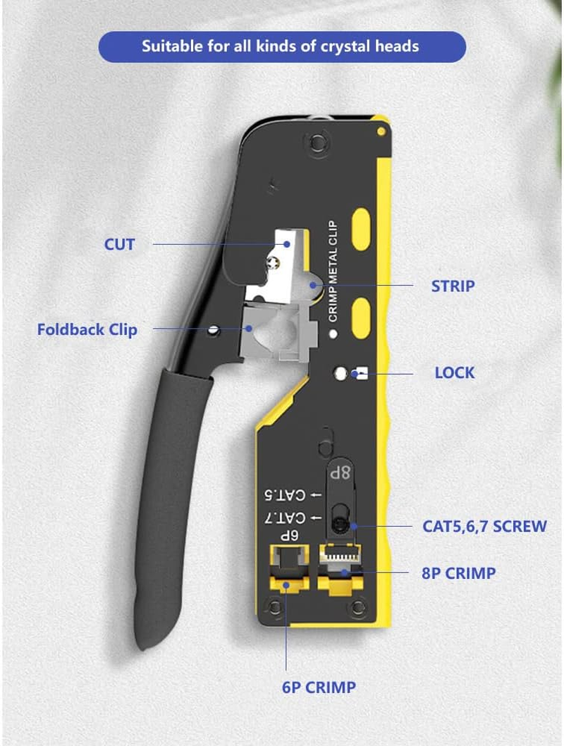 RJ45 Pass through Crimp Tool, RJ45 Cat5 Cat6 Cat7 Crimping Tool, RJ11 Crimping Tool, Ethernet Network Cable Crimper Stripper, Modular Crimping Equipment Mini Tool Pliers image number 6