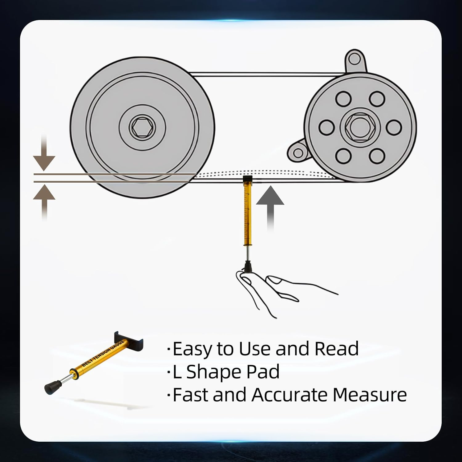 Belt Tension Gauge, 10 Lb Drive Belt Tensioner Tool Universal Tensioner Belt Tension Gauge with L Shaped Pad for Adjusting Belts or Repairing Wheels image number 1