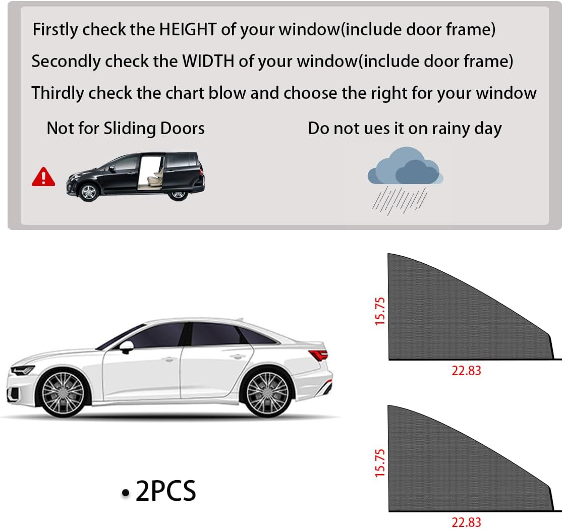 Ziciner Car Window Shade, 2 Pcs Auto Side Front Window Sun Shades, Heat Block and UV Rays Protection, Breathable Mesh Privacy Protection Curtain, Universal Fit Most Car (Car Front Seat 2Pcs 16"&times;23")