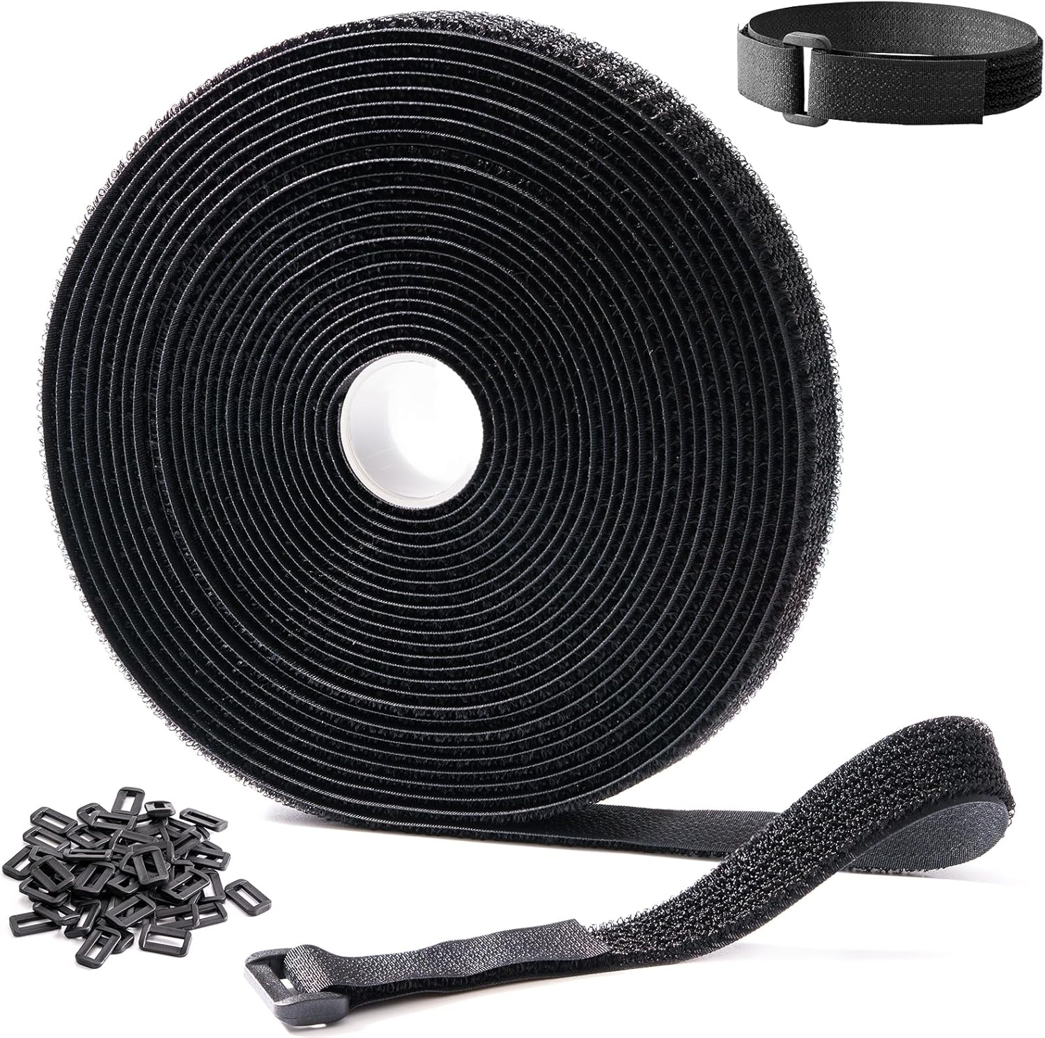 Trilancer 10M X 2CM Reusable Cable Ties, Adjustable Hook and Loop Straps with 50 Buckles, Cut to Length, Ideal for Wire Management, Cord Organizer, and Cable Straps, Black image number 6