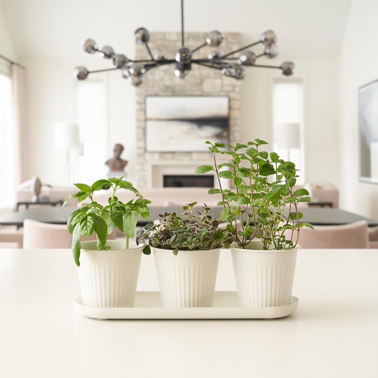 KIBAGA Beautiful Herb Garden Planter Indoor Set of 3 - Perfect for Any Kitchen Window Sill or Countertop - a Modern Decor Gardening Planter Kit Incl. Tray & Drainage Holes to Grow Fresh Herbs at Home image number 1