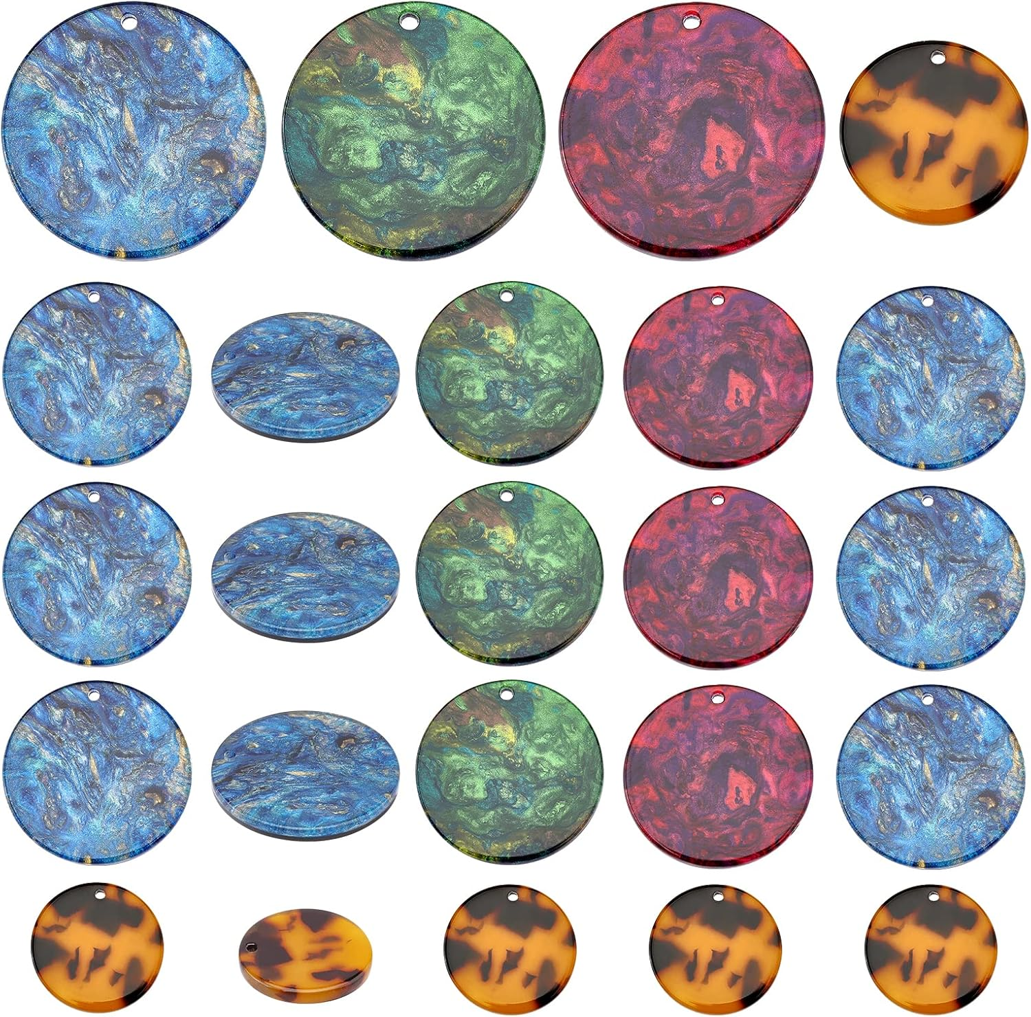 Pandahall 40Pcs 4 Color Resin Flat round Charms, Cellulose Acetate Pendants Geometric Crafts Charms with Hole for Necklace Earring Jewelry Making, 27.5Mm/1.08Inch image number 3