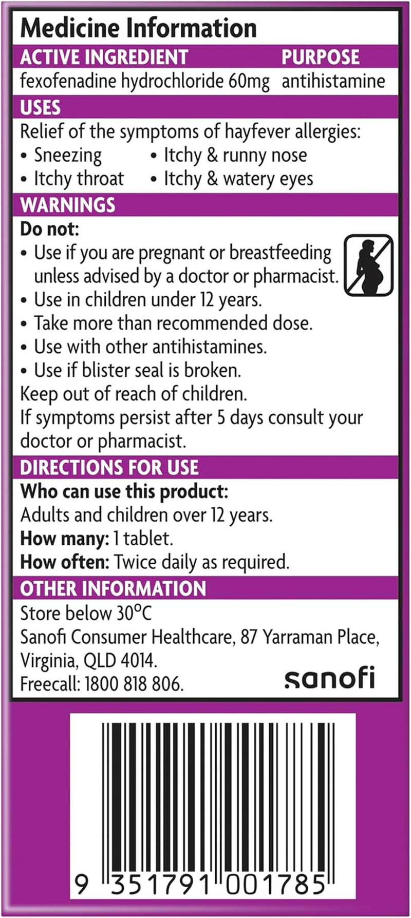 Telfast Hayfever Allergy Relief 60Mg, Non-Drowsy for Sneezing, Runny Nose, Itchy Eyes and Itchy Throat, 20 Tablets image number 4