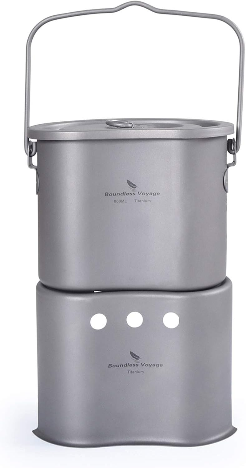 Boundless Voyage 2 in 1 Titanium Canteen Cup Wood Stove Set with Folding Handle and Hanging Ring Portable for Outdoor Hiking Camping Traveling A-Ti2005C image number 3