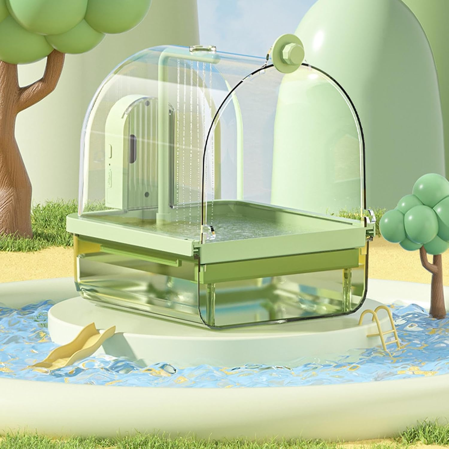 Weqizuerqi Bird Bath Cage | Bird Bath for Budgies - Automatic Chew-Proof Bath Pool Two Modes Playground Stand for Breeding Travel Show Outdoor Aviary