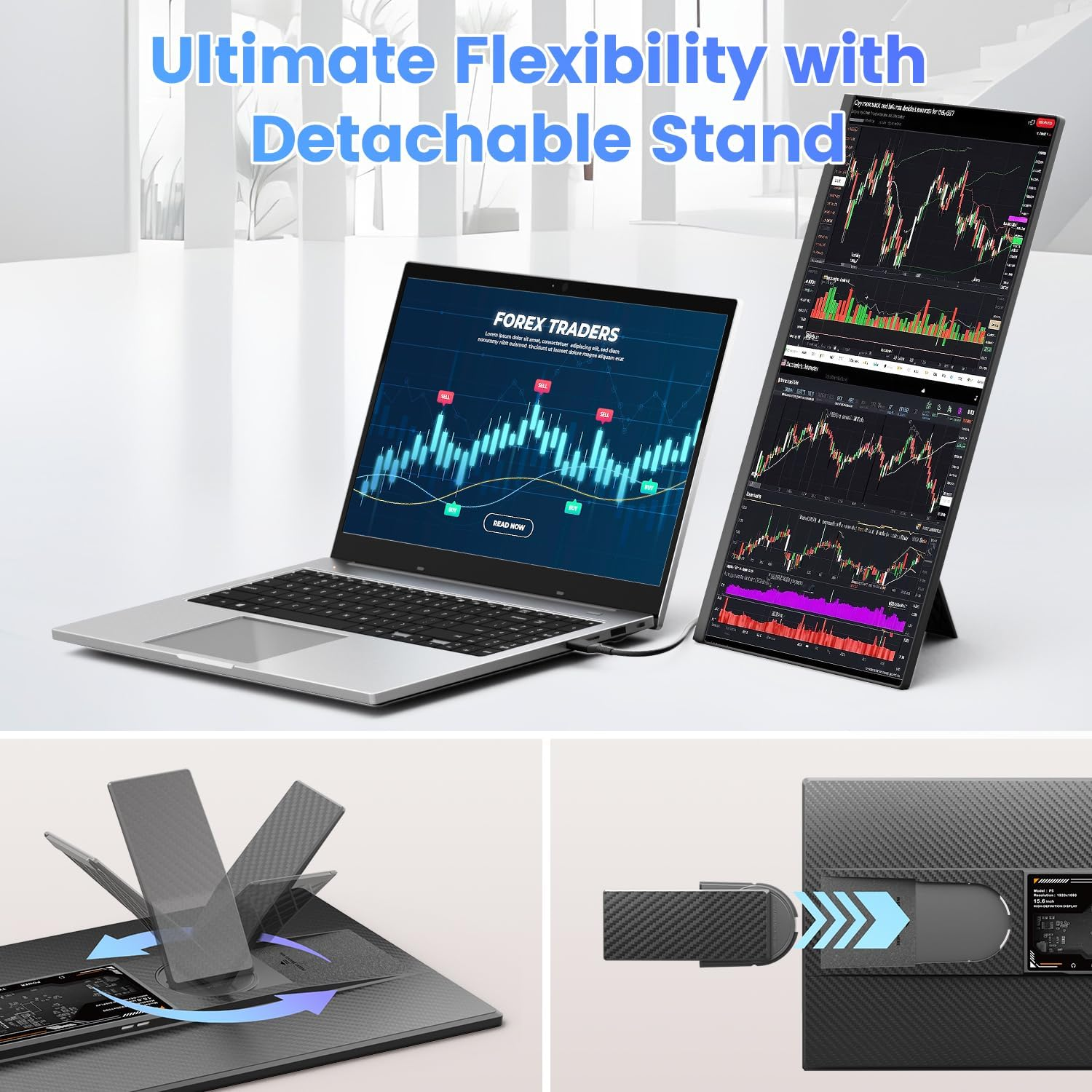 Teamgee 15.6" Laptop Screen Extender, Slim & Lightweight Portable Monitor for Laptop, Full HD IPS, 360&deg; Rotating Stand, Detachable, USB-C Plug & Play, RGB Lighting, Thin Bezels image number 3