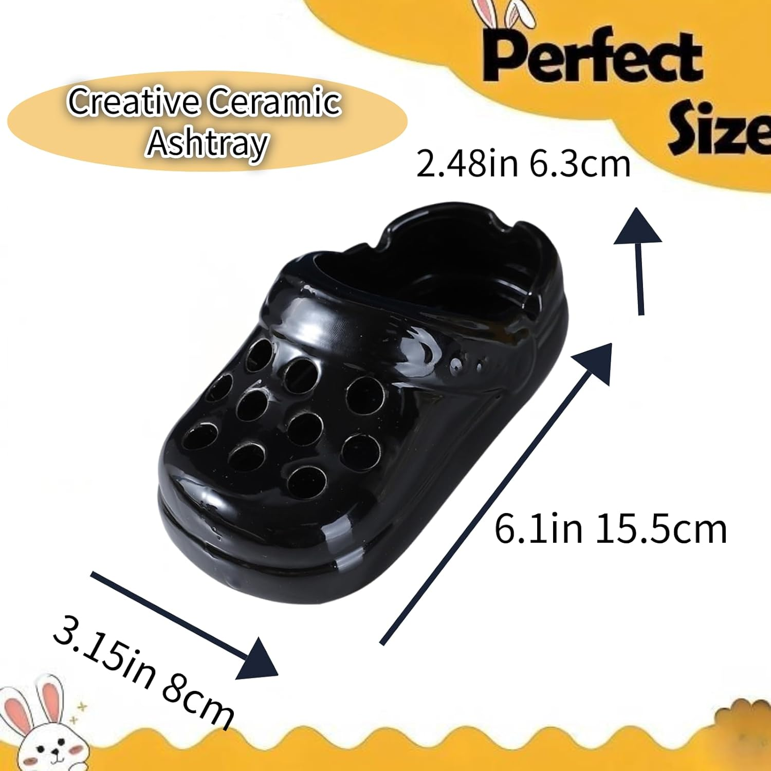 Kalione Ceramic Shoe-Shaped Ashtray, Decorative Holder, Indoor Outdoor Desktop Tray with Perforated Design,Home Decor, Office, Windproof Outdoor,Jewelry Tray,Black image number 1