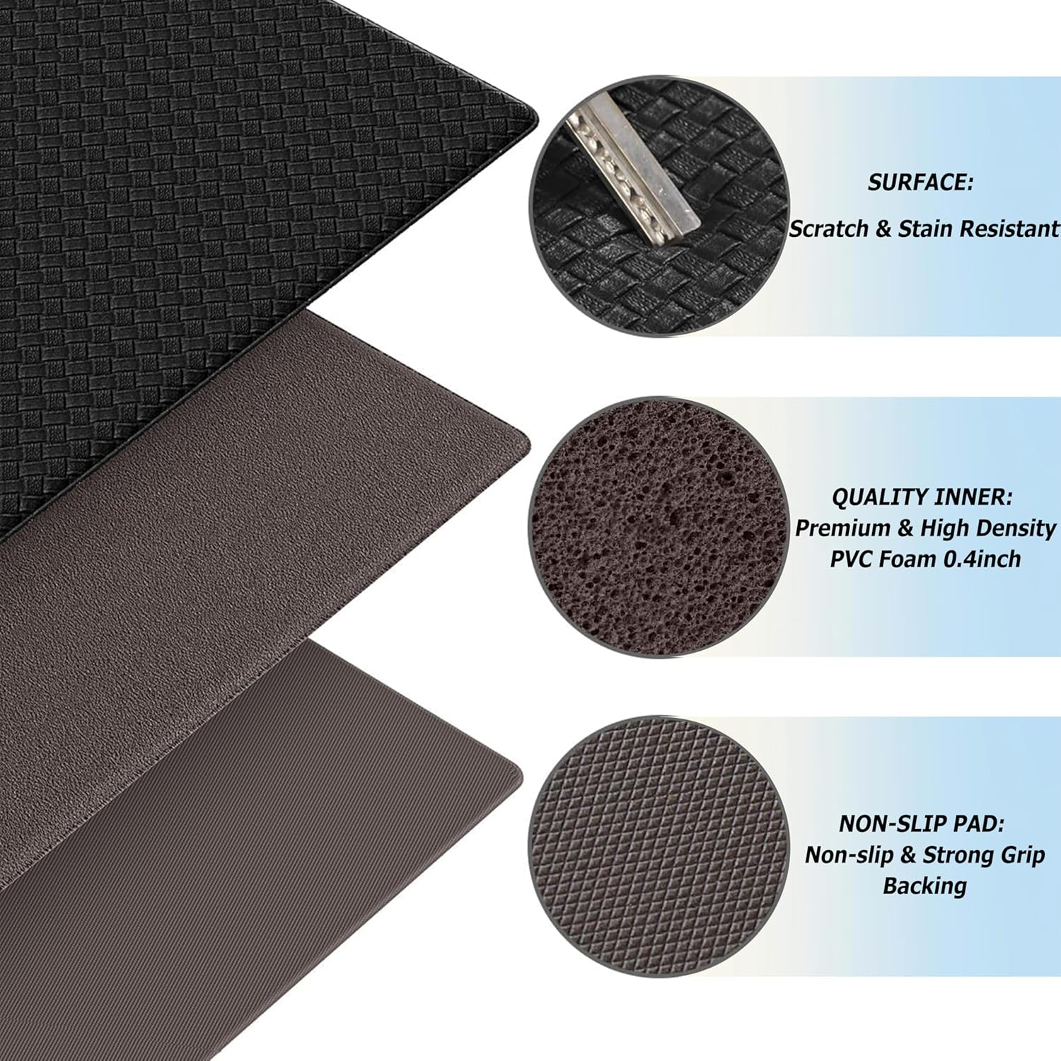 YUTA 2PCS Kitchen Mats, Kitchen Rugs Set, Cushioned anti Fatigue Kitchen Mats for Floor, Non-Slip Standing Desk Mat, Waterproof Kitchen Rug Set for Kitchen, Floor, Office 44X75Cm+44X150Cm, Black