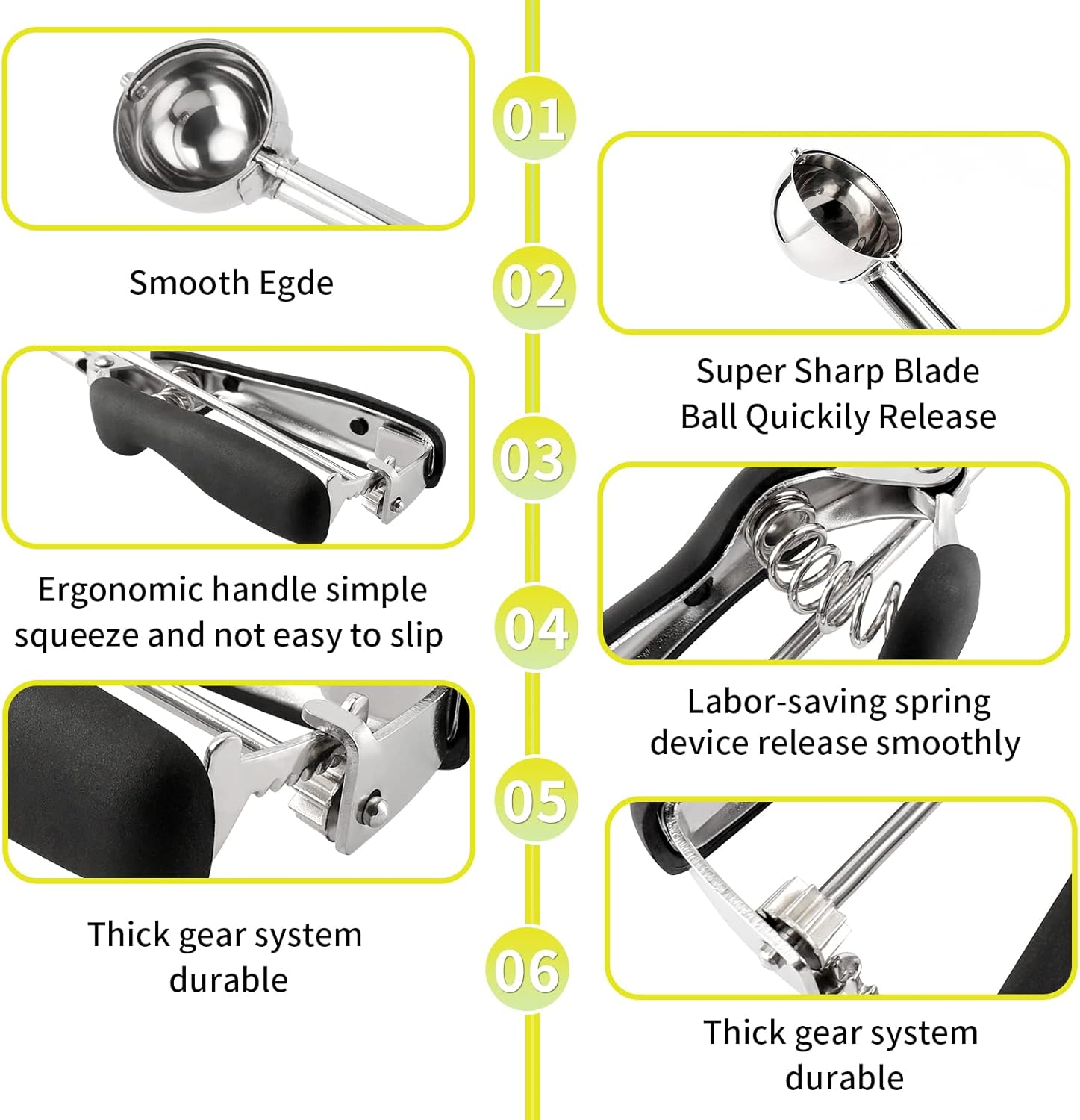 TJ POP Small Cookie Scoop Set - 3 Pcs Include 1 TSP / 2 TSP / 3 TSP Cookie Dough Scoops Ice Cream Scoopers, 304 Stainless Steel Cookies Scoops for Baking, Good Soft Grips, Quick Trigger Release - 30Mm (2 Teaspoons) image number 3