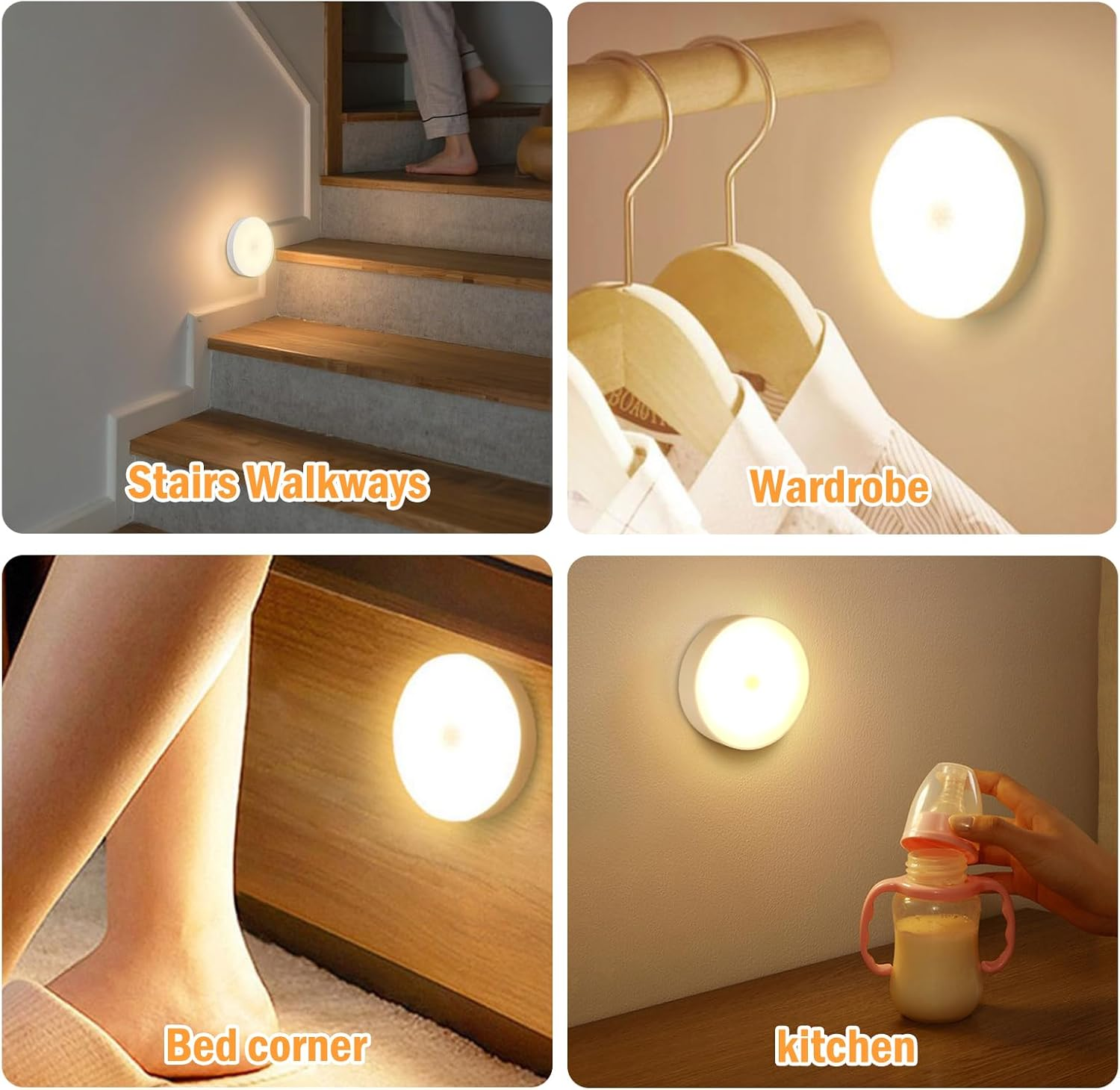 [6 Pack] LED Motion Sensor Night Light, Rechargeable, 3 Color Strip Light, USB Powered, Magnetic Mount, Auto On/Off, Wireless Human Body Sensor for Bedroom, Closet, Hallway, Anywhere Stair Light image number 2