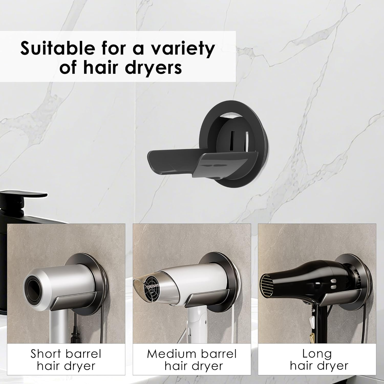 Hair Dryer Holder Wall Mounted Compatible with Dyson Hair Dryer, Self Adhesive Blow Dryer Holder Organizer with Cord Storage for Bathroom (2 Pack / Gray & Cream White) image number 3