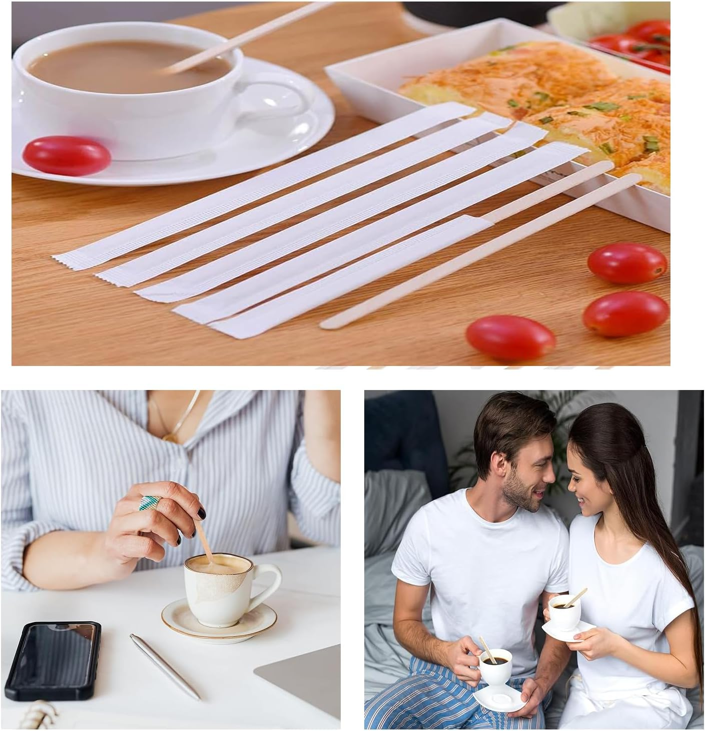 Lxcshljx 200Pcs Individually Wrapped Coffee Stirring Sticks, 5.5 Inch Disposable Bamboo Beverage Mixing Rod, round End Hot Drinks Stirrers Paddles, Stir Sticks for Cocktail Tea Coffee Honey Milk Paint image number 6
