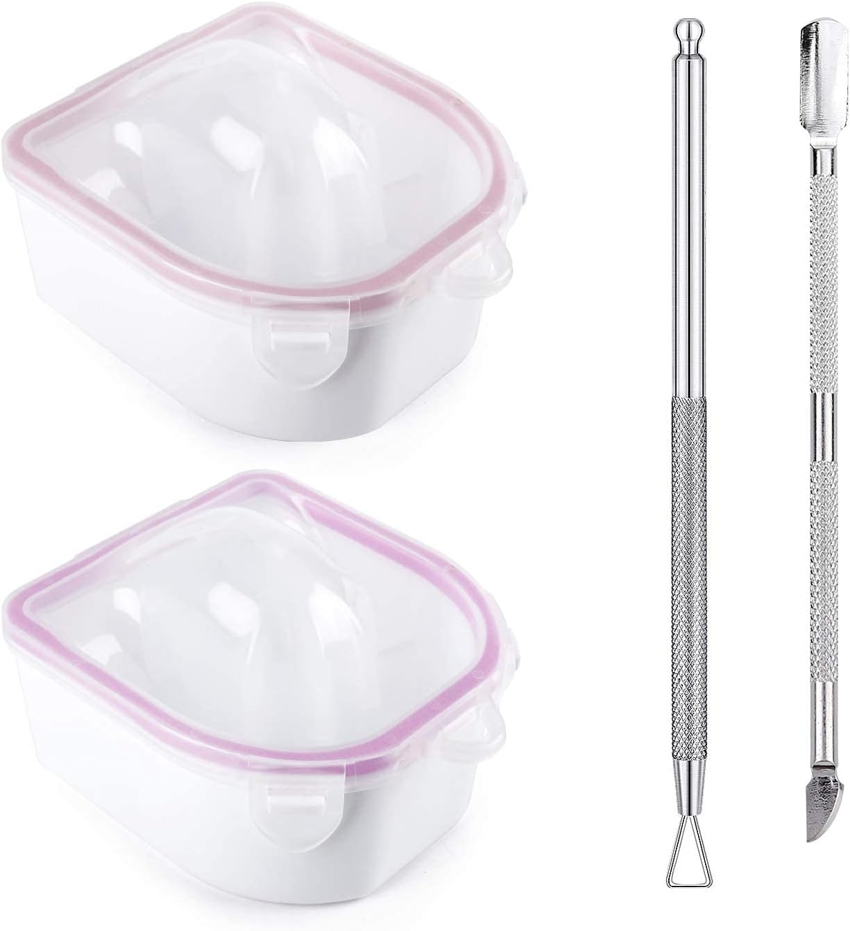 (Pink) - Nail Soaking Bowl, 2PCS Soak off Gel Polish Dip Powder Remover Manicure Bowl with Triangle Cuticle Peeler and Stainless Steel Cuticle Pusher Nail Art Tool (Pink) image number 3