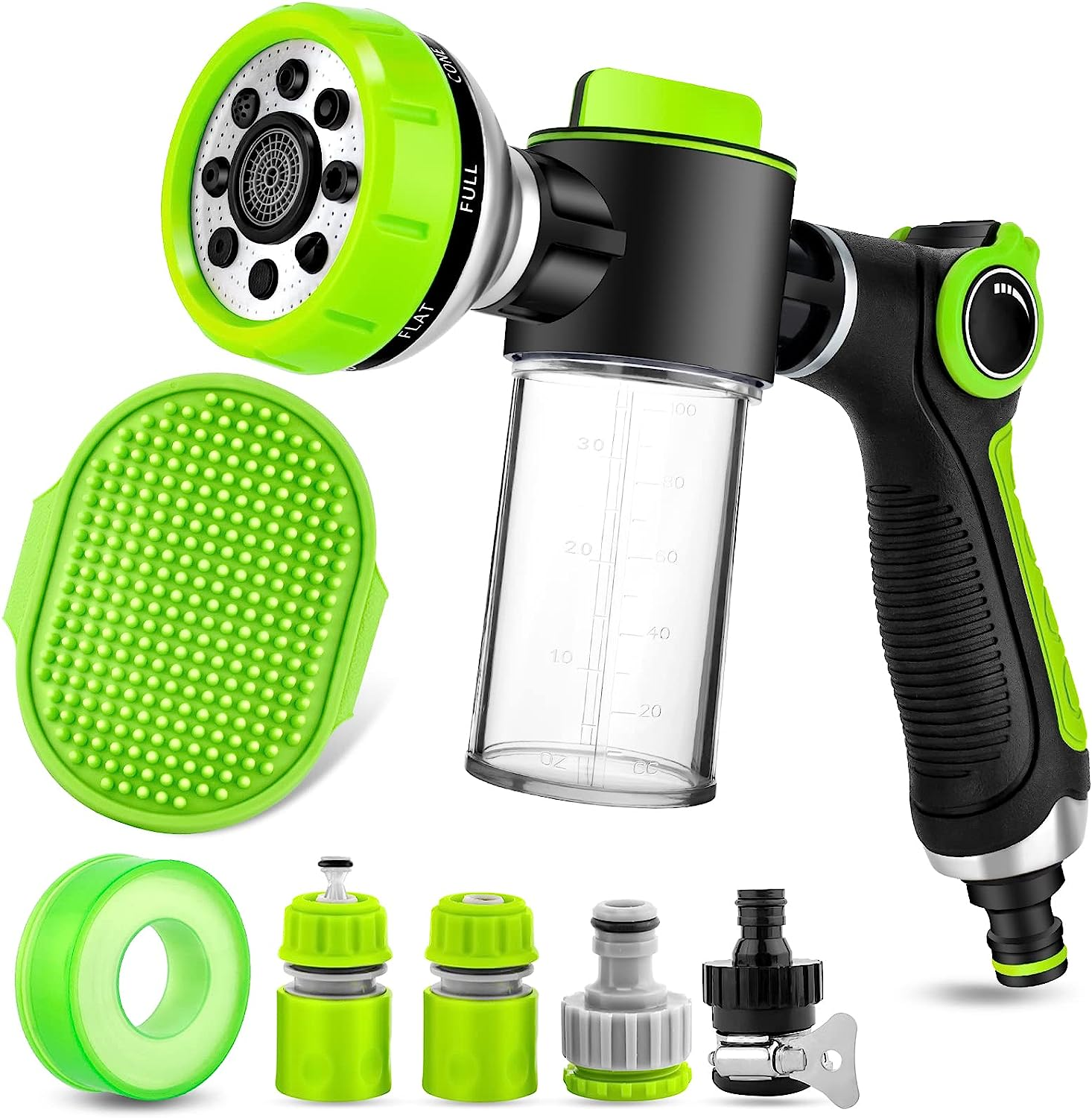Dog Washing Hose Attachment, Dog Sprayer with 3.5Oz/100Cc Soap Dispenser Bottle, Massage Brush, Solid Brass Garden Hose Adapters, Garden Hose Nozzle for Pet Bathing, Car Washing