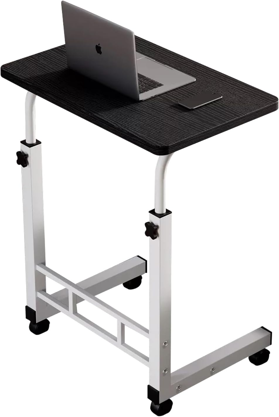 Overbed Bedside Table with Wheels, Adjustable Hospital & Home Use Bed Table, Rolling Laptop Table, Movable Standing Desk, 60Cmx40Cm (Black) image number 5