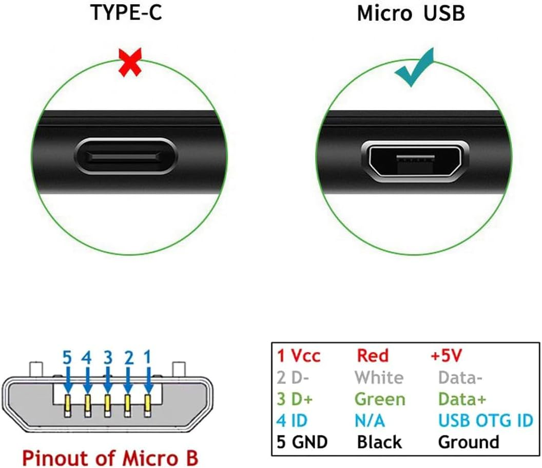 JSER Right Angled 90 Degree Micro USB 2.0 Type 5Pin to USB 2.0 Type-A Data Charge Cable 480Mbps Data for Phone Tablet Computer Camera (150Cm)