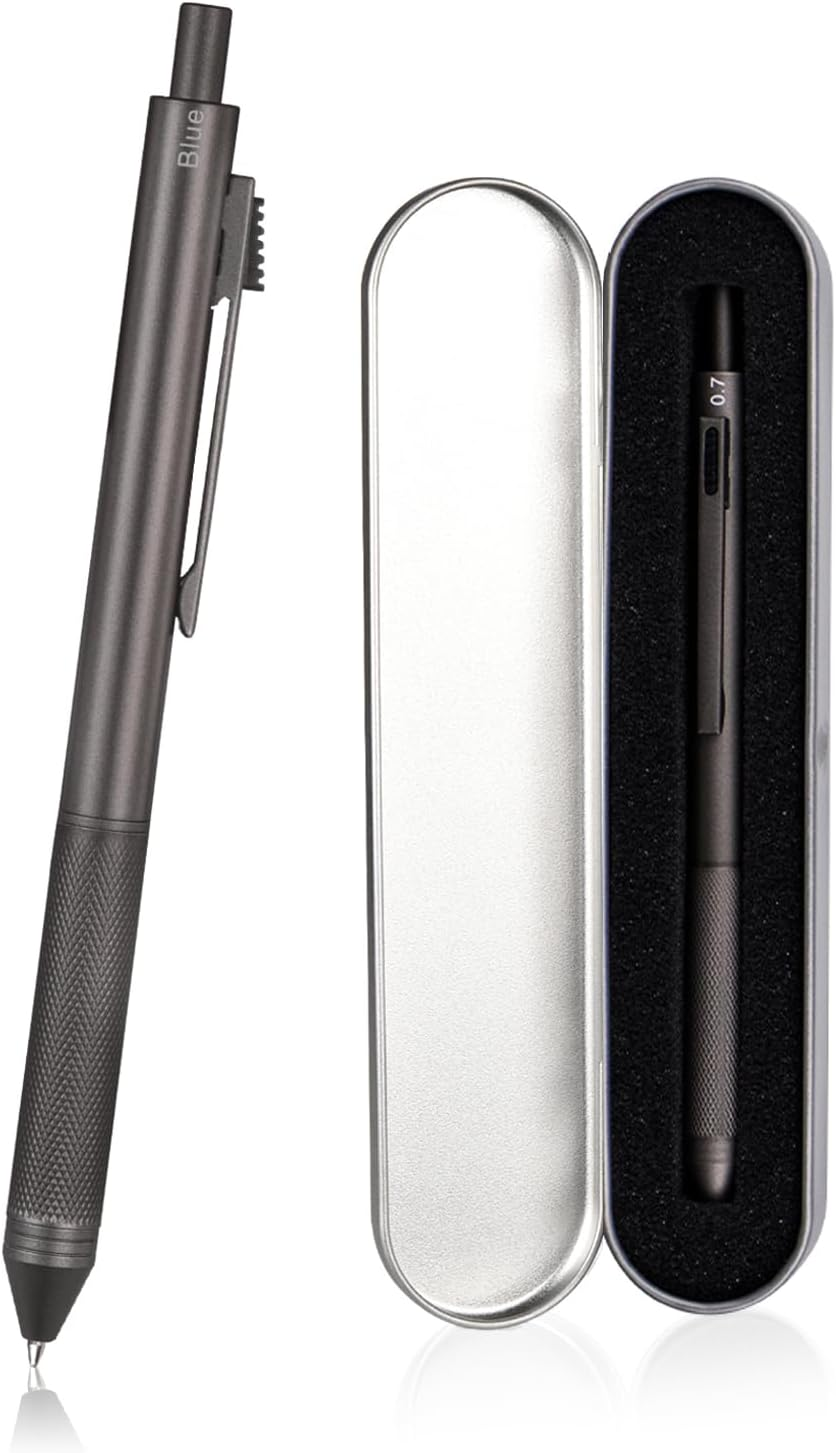 SMTTW 4-In-1 Multicolor Pen - Black Ball Pen, Blue Ball Pen, Red Ball Pen and 0.7Mm Mechanical Pencil Metal Cased Multifunction Pen... Combo Colors