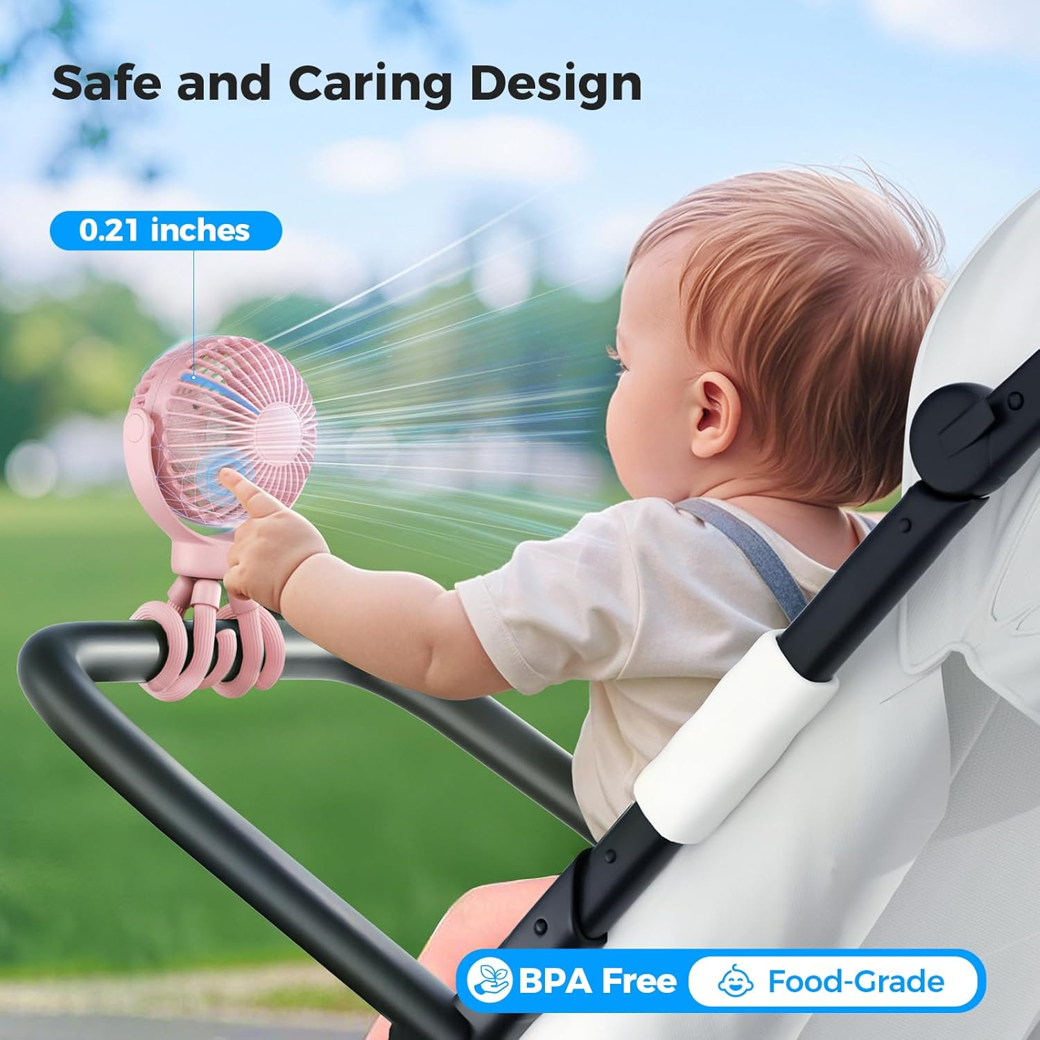 VETIFINAL Portable Baby Stroller Fan - 3-Speed Flexible Tripod Personal Fan Clip on for Bed, Rechargeable Battery Powered, Newborn Summer Cooling Essentials for Car Seat, Bike, Sleep, Travel (Pink) image number 3