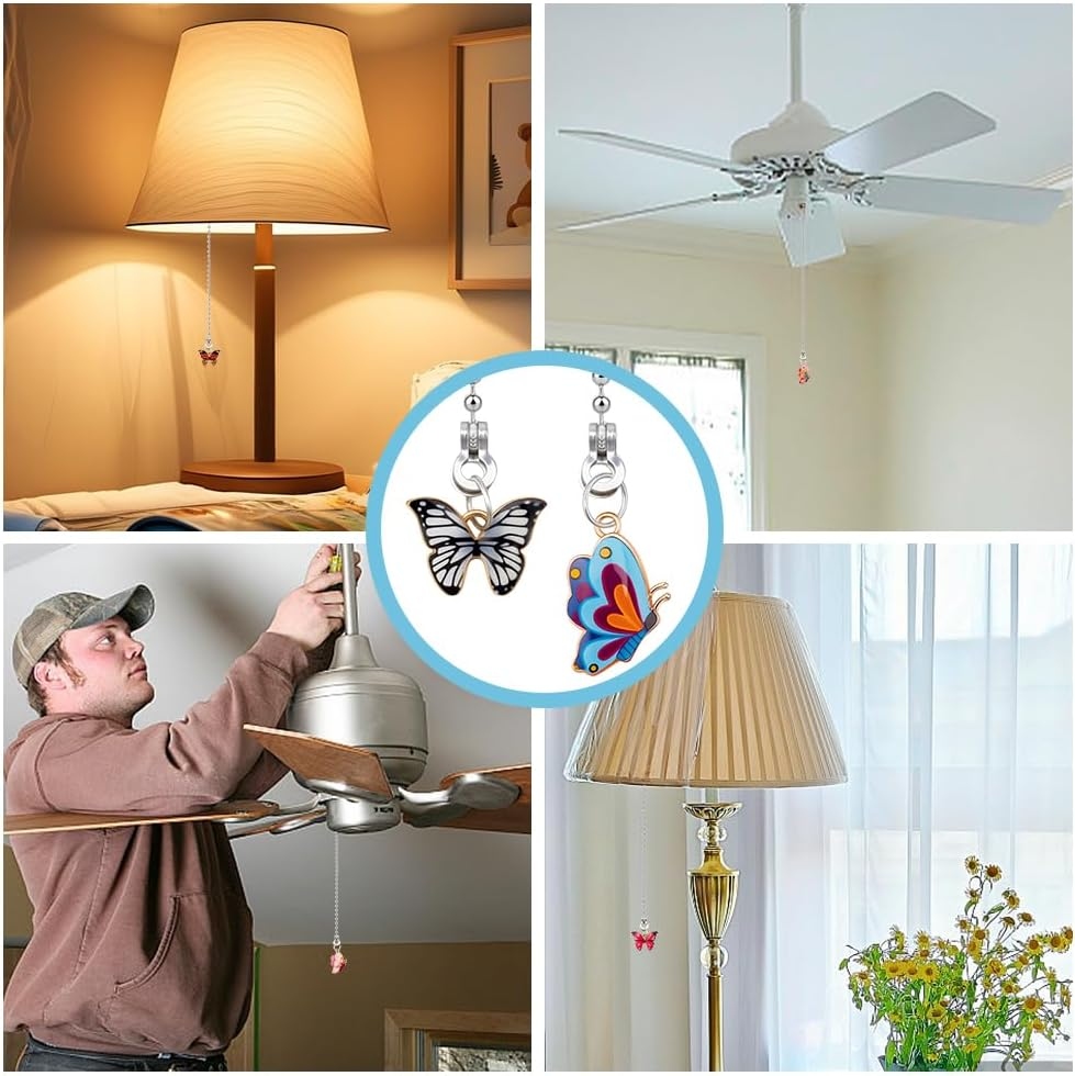 WEBEEDY Pack of 16 Butterfly Ceiling Fan Pull Chain Enamel Butterfly Pendant Pull Chains Extensions Decorations Ball Bead Chain with Connector for Decor Replacement image number 3