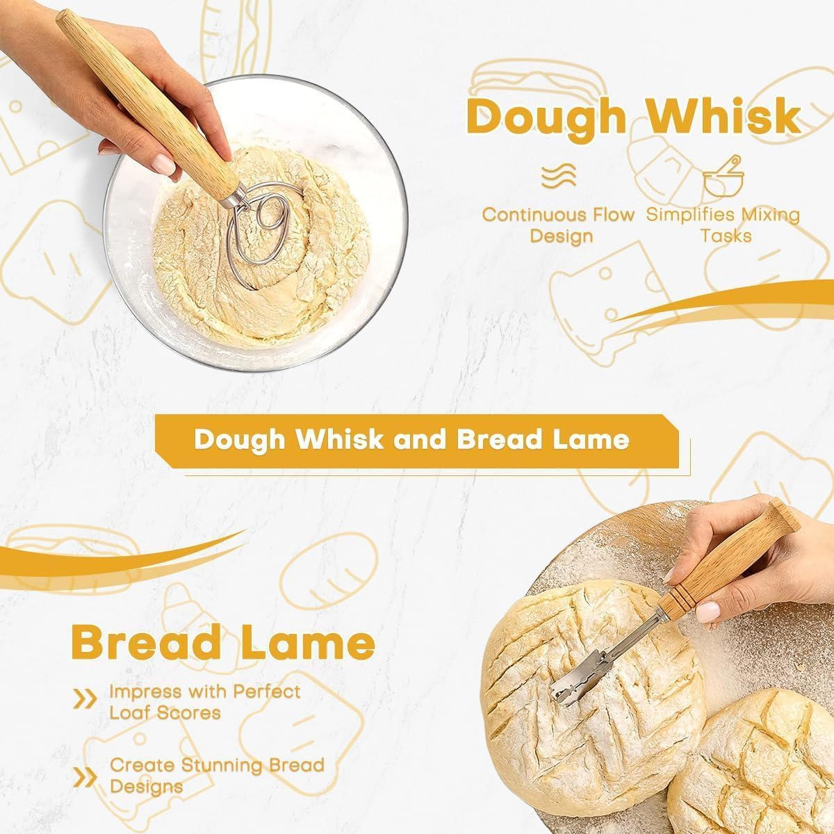 Sourdough Starter Kit, Sourdough Bread Baking Supplies with 2 Bread Proofing Baskets for Sourdough, 36Oz Sourdough Starter Jar, Bread Lame, Dough Scraper, Dough Whisk & Silicone Bread Sling image number 5