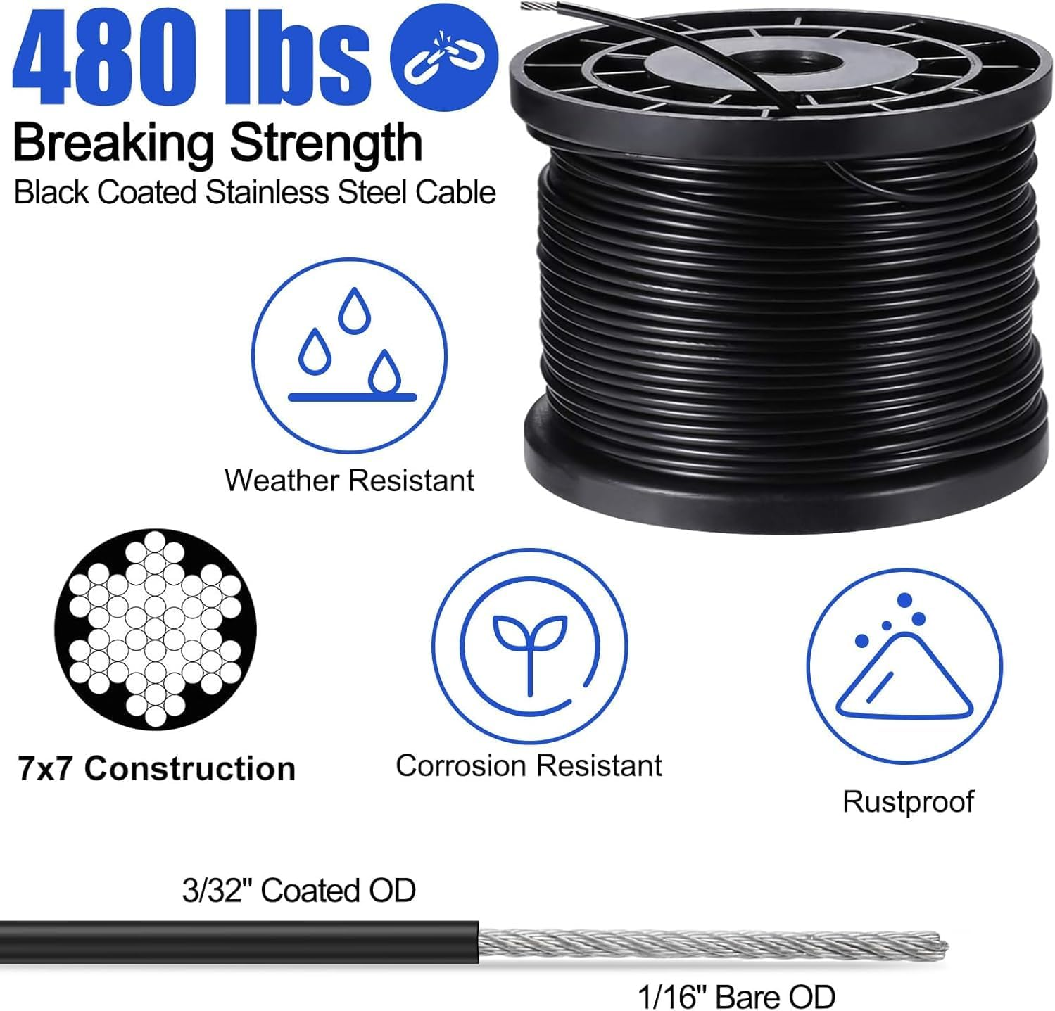 Globe String Light Suspension Kit, Outdoor Light Guide Wire, 170FT Coated Stainless Steel 304 Wire Rope, String Light Hanging Kits, Light Hanging Kit image number 5