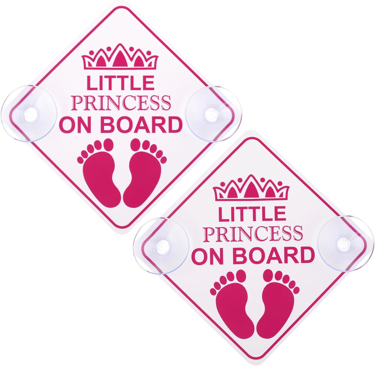 Amabro Little Princess on Board Warning Signs, 2Pcs 5" X 5" Safety Car Bumper Sticker with Double Suction Cups, Reusable Baby in Car Decal, Pink image number 1