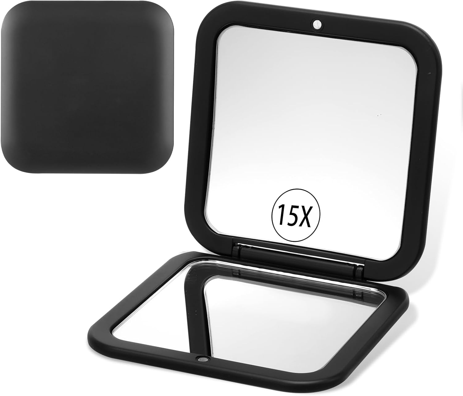 LXUEJIE Compact Mirror with Magnification 15X Double-Sided Travel Mirror Portable Cosmetic Mirror Foldable Makeup Mirror for Travel Precision Makeup (Black) image number 3