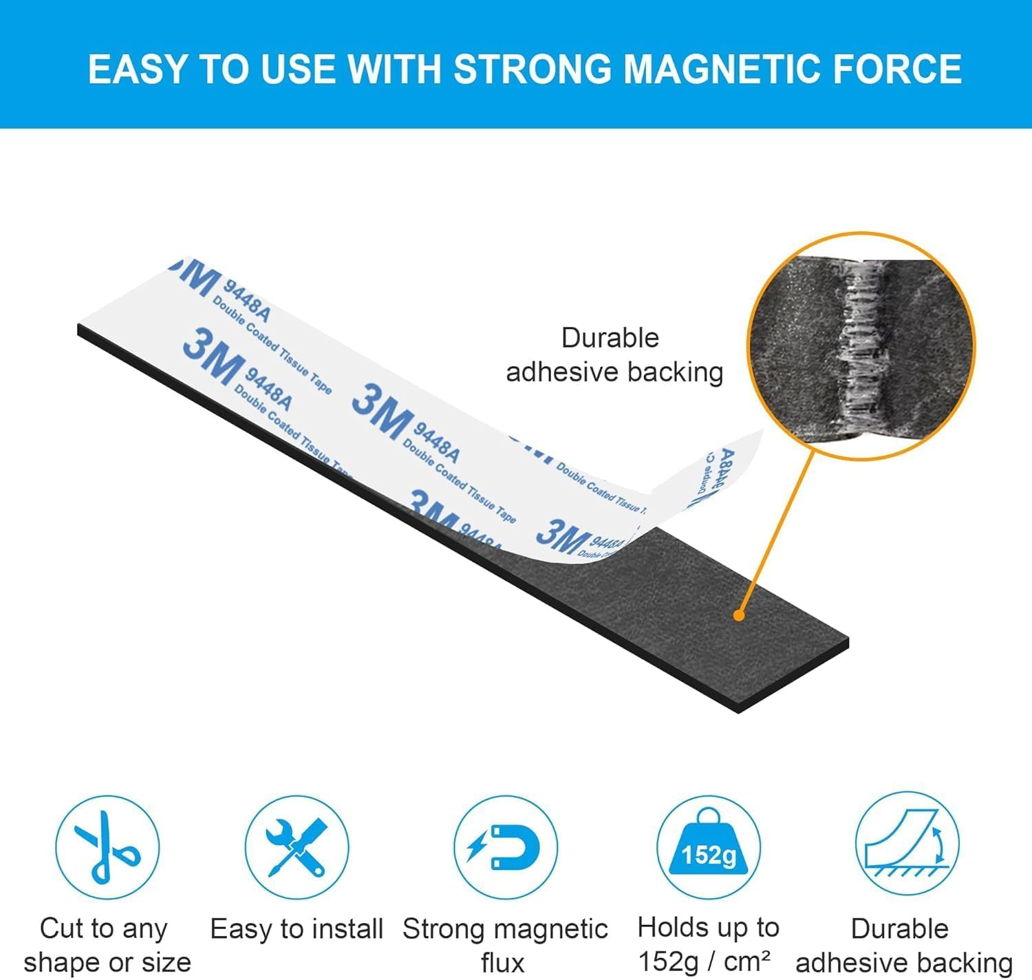 Magnetic Strips Adhesive Backing Magnet : Heavy Duty Sticky Magnet for DIY Projects - 10 Pack with Metal Plates - Cut to Shape - Strong Hold & Durable Ideal for Tool Racks (10Pcs) (6&times;1Inch &times;10Pcs) image number 3