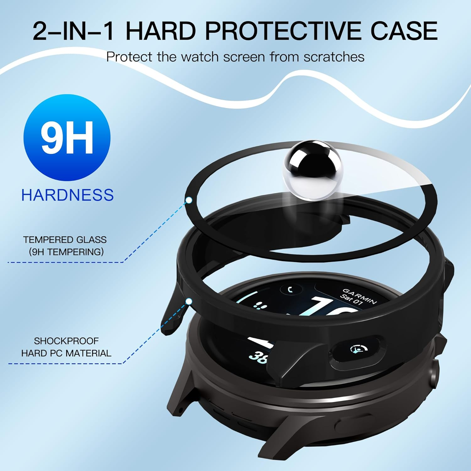 Suoman 3 Pack Case for Garmin Venu 4 45Mm Screen Protector, All-Around Protective PC Cover Tempered Glass Screen Protector Case for Garmin Venu 4 45Mm-Black - Black image number 3